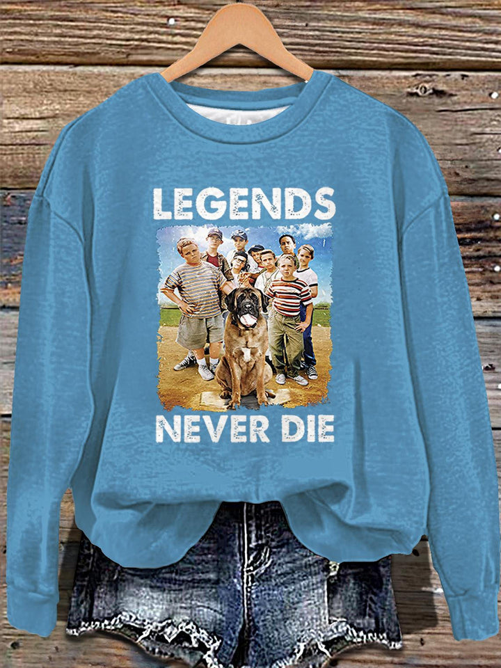 Retro 1990s Baseball Legends Never Die Printed Long Sleeve Casual Top