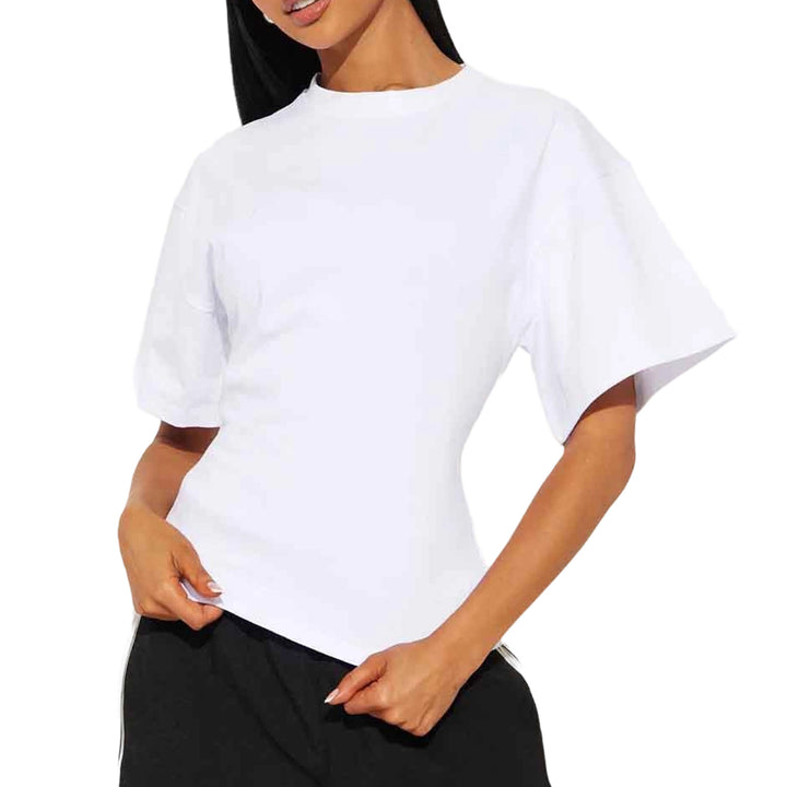 Zipper Back Shirt for Women Back Zipper Crewneck Short Sleeve Cinched Waist Top for Daily Wear Vacation method