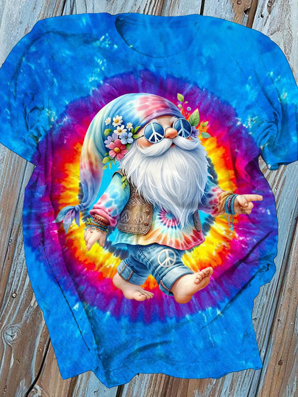 Tie Dye Hippie Gnome Crew Neck T-shirt
