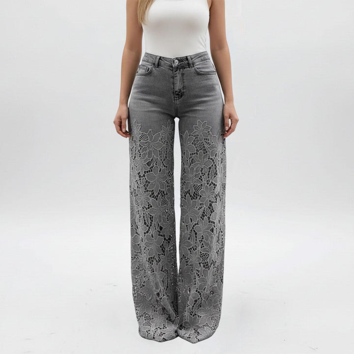 Lace Jeans for Women Hollow Lace Spliced High Waisted Fashion Jeans Loose Fit Denim Pants for Daily Wear exceptional