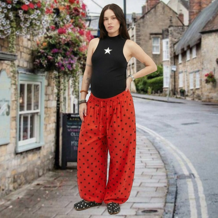 Baggy Wide Leg Pants for Women Dot Print Elastic Waist Wide Leg Palazzo Pants with Pockets for Daily Wear sturdy