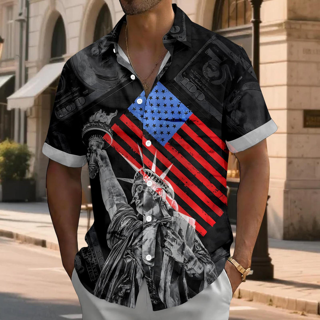 Flag Button Up Shirt Men Eagle Print Short Sleeve Button Down Patriotic Hawaiian Shirts for Parade Party amiable