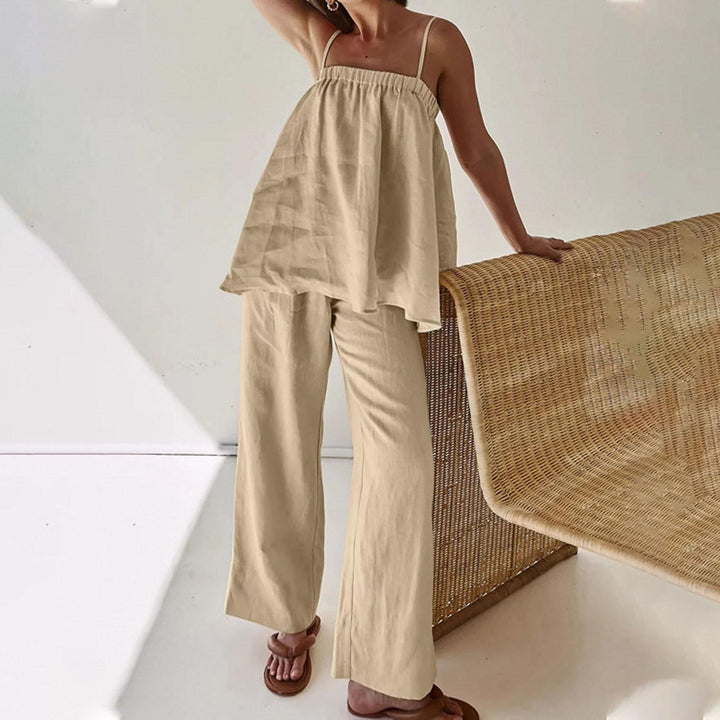 2 Piece Summer Outfits for Women Spaghetti Strap Sleeveless Tank Top Wide Pants Set Casual Outfit for Date outgoing