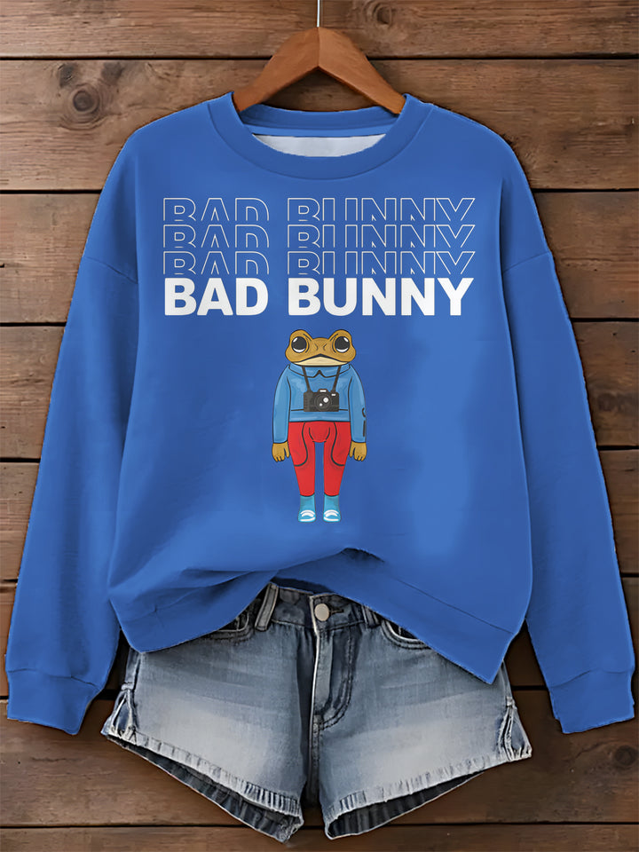 Bad Bunny Simple Frog Printed Long Sleeve Casual Top