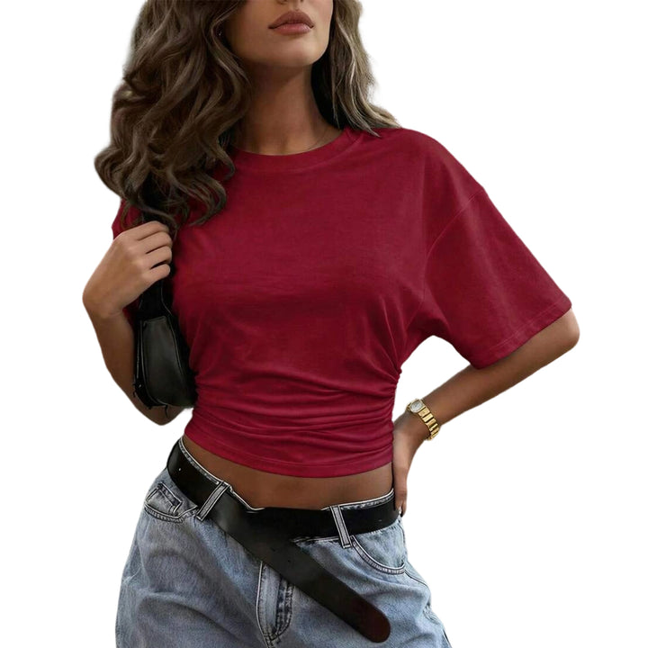 Women's Cinched Waist Shirts Ruched Causal Crop T Shirt Sexy Going Out Blouses Short Sleeve Everyday Wear classy
