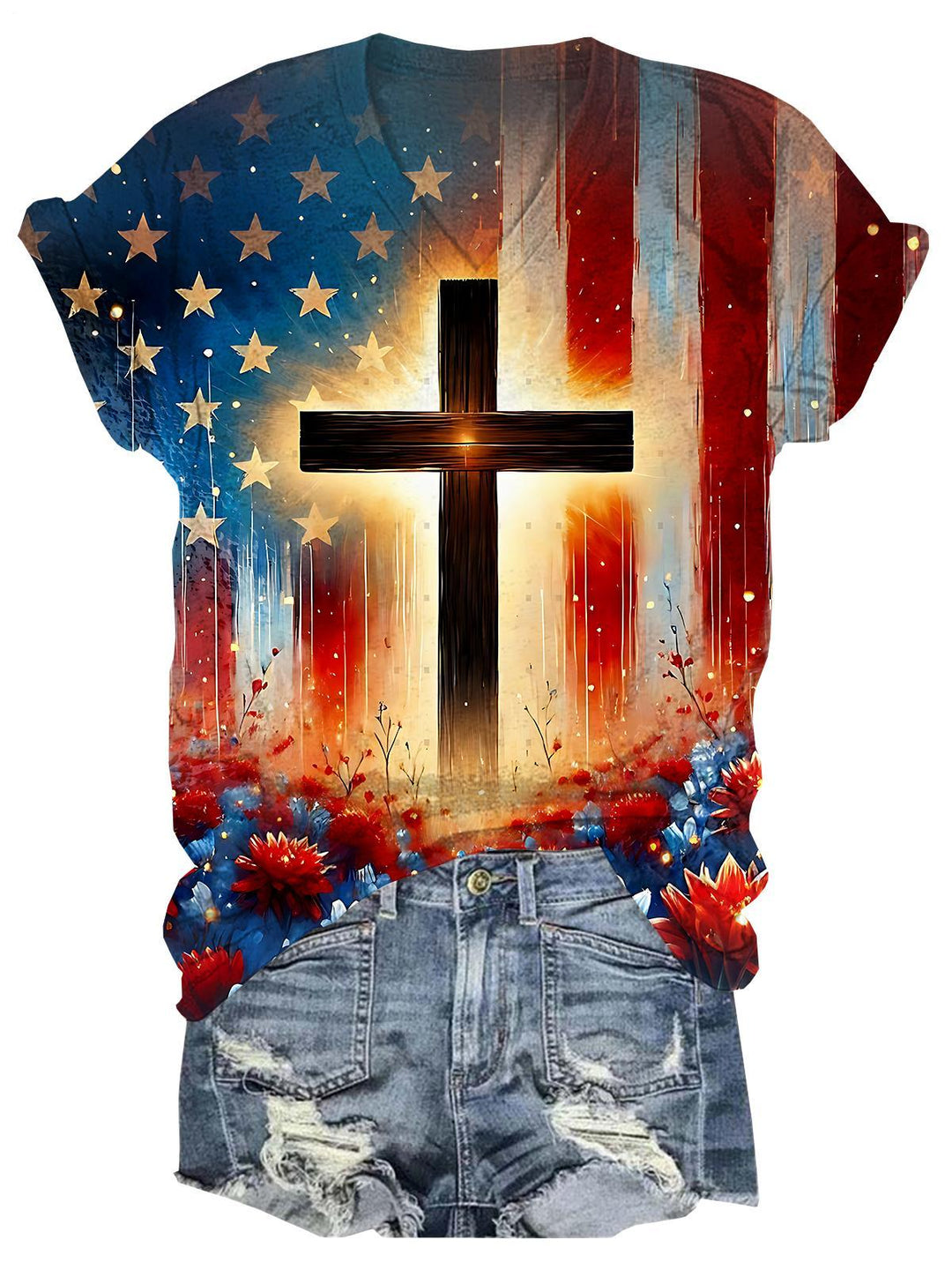 Independence American Flag Cross V-neck T-Shirt