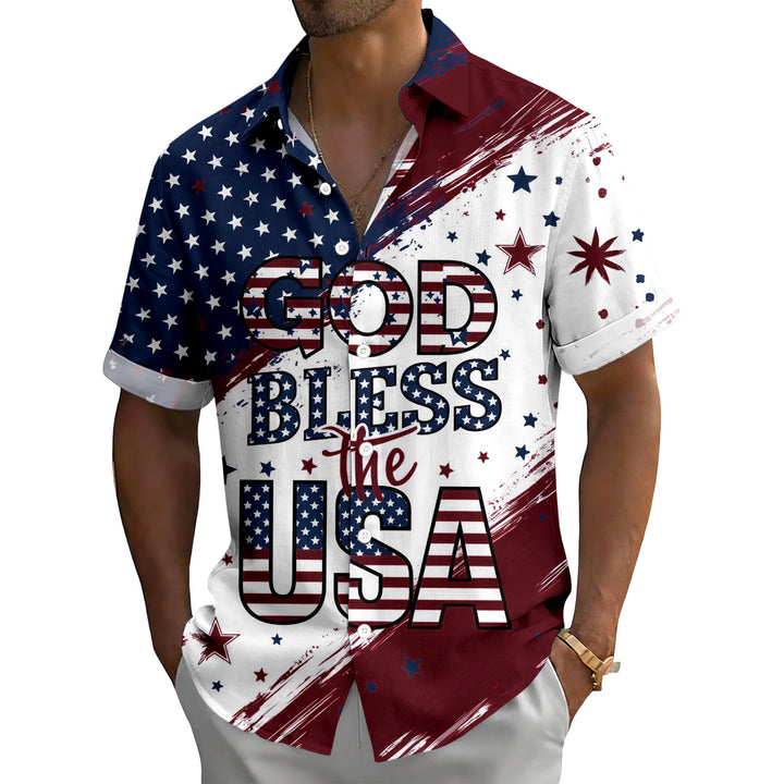 Patriotic Button Up Shirts For Men 250 Years Flag Lapel Short Sleeve Casual Trendy Hawaiian Shirts for Travel respectable