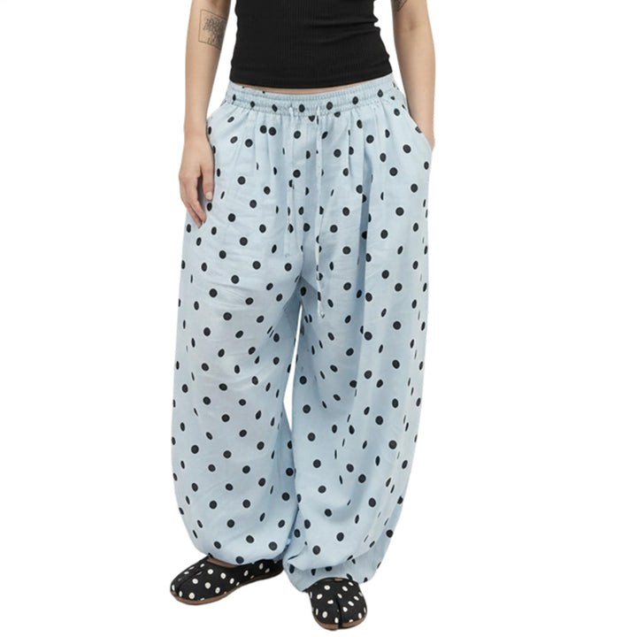 Baggy Wide Leg Pants for Women Dot Print Elastic Waist Wide Leg Palazzo Pants with Pockets for Daily Wear sturdy