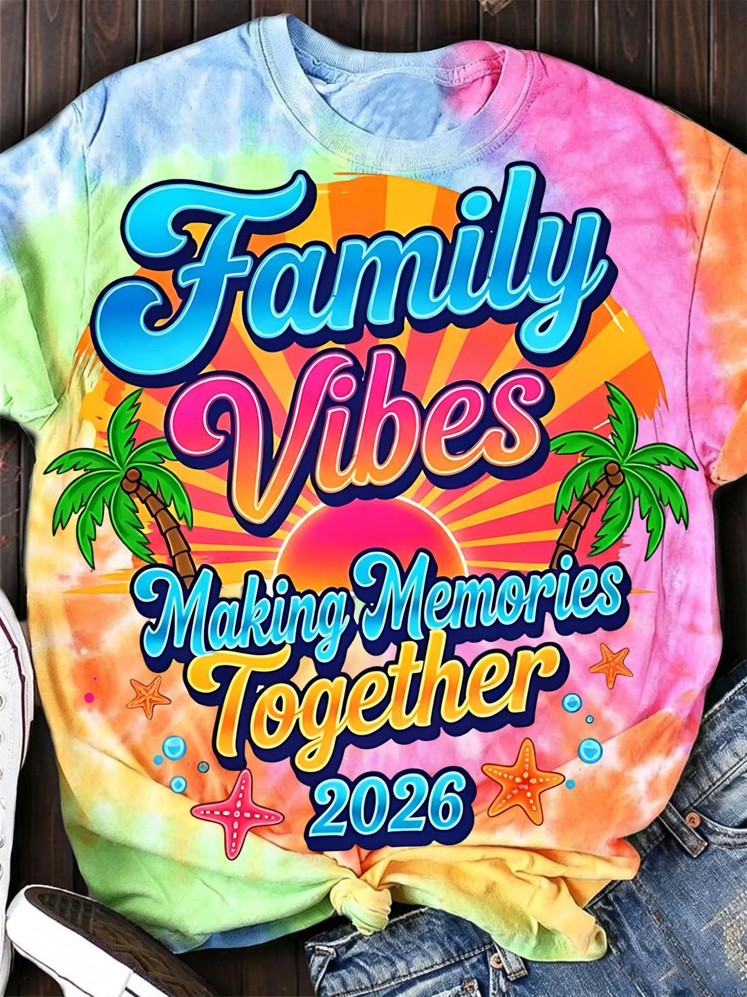 Tie Dye Family Vibes Making Memories Together 2026 Women's Short Sleeve Crew Neck T-shirt