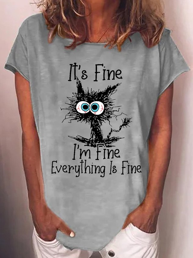 Womens Funny Letter I Am Fine Short Sleeve T-Shirt