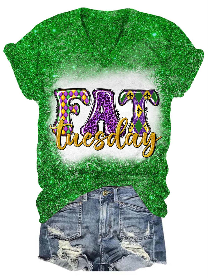 Fat Tuesday Mardi Gras Glitter T-Shirt