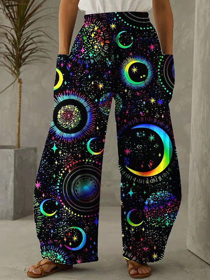 Sun And Moon Boho Mystical Print Vintage Pants