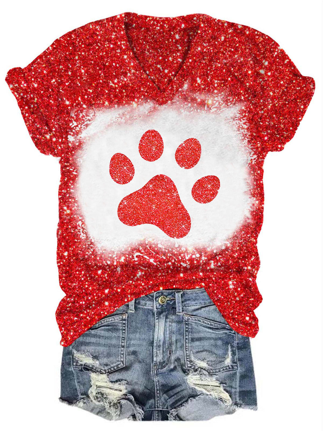 Glitter Dog Paw Print Casual T-Shirt