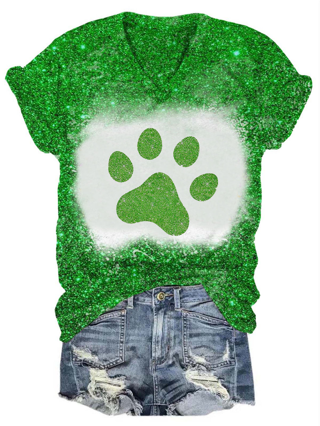 Glitter Dog Paw Print Casual T-Shirt