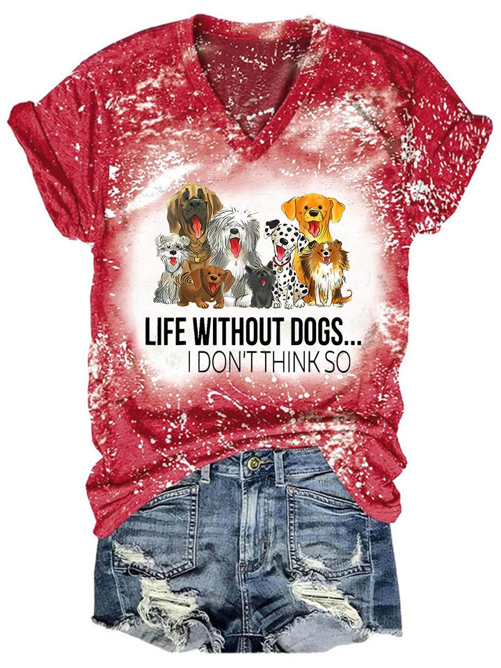 Dogs Print V-Neck T-Shirt