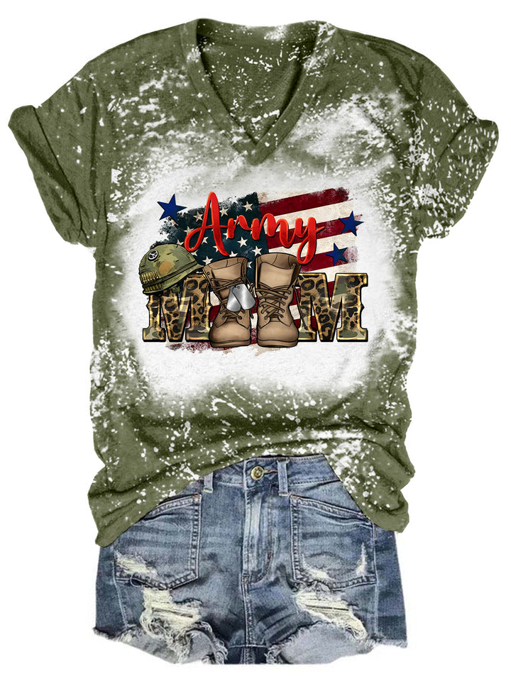 Army Mom Tie Dye V Neck T-shirt