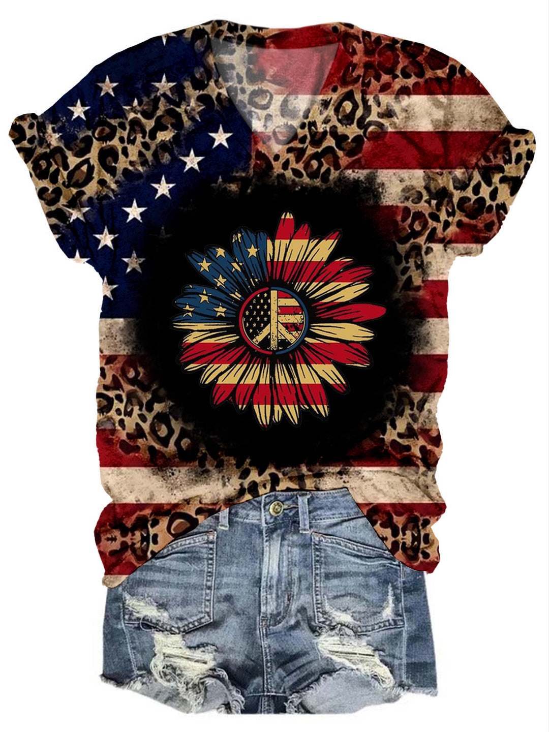 Women's Retro American Flag Sunflower Print Top