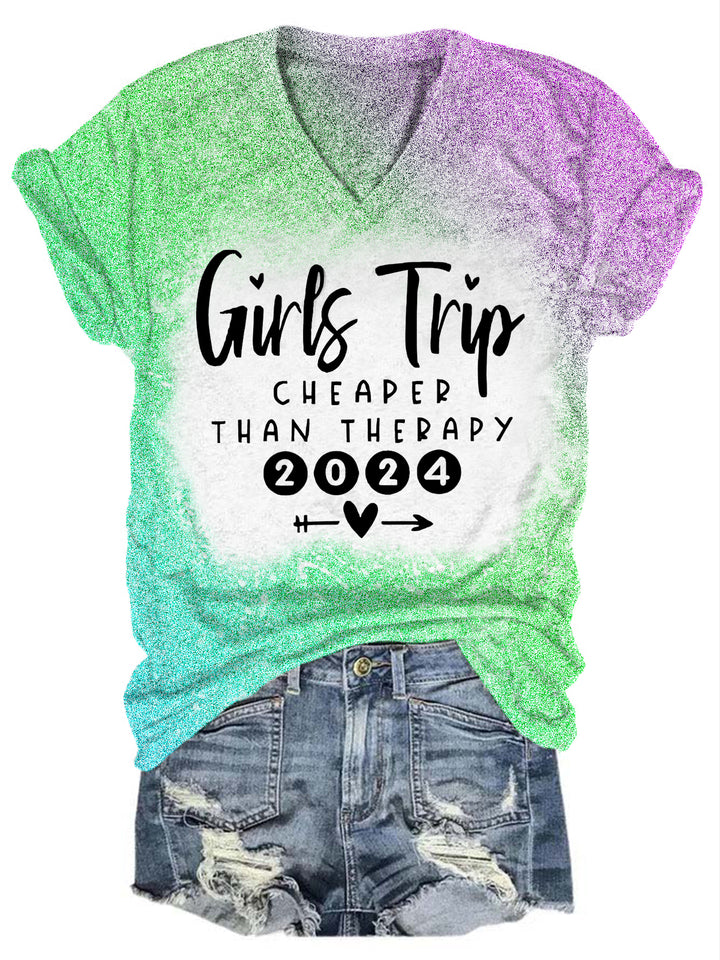 Girls Trip Cheaper Than Therapy 2025 Tie Dye V Neck Tshirt Wonder