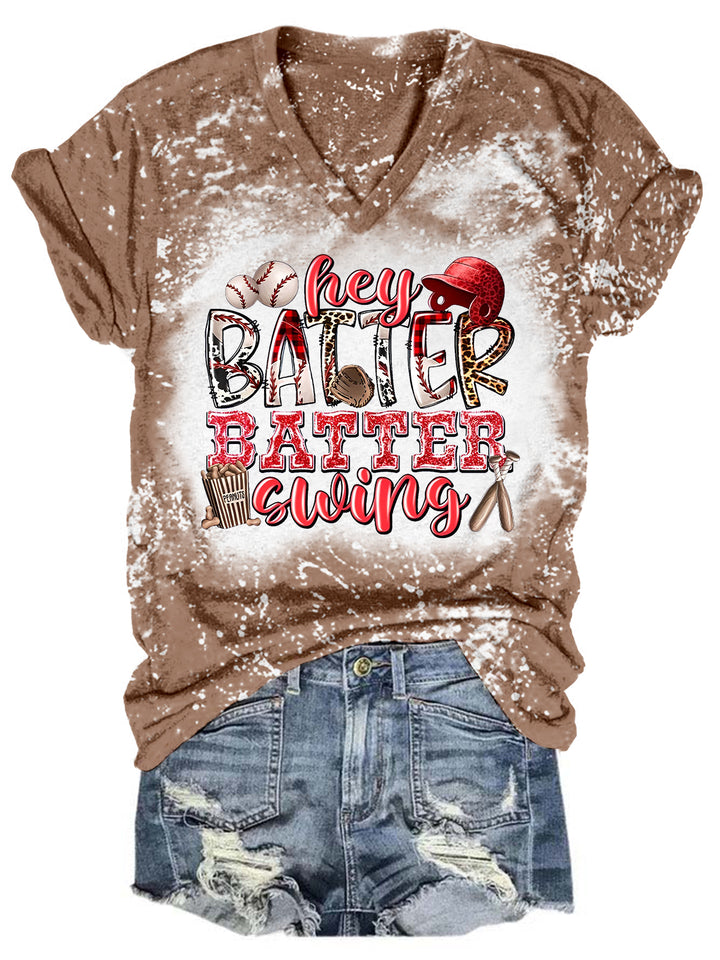 Hey Batter Batter Swing Tie Dye V Neck T-shirt