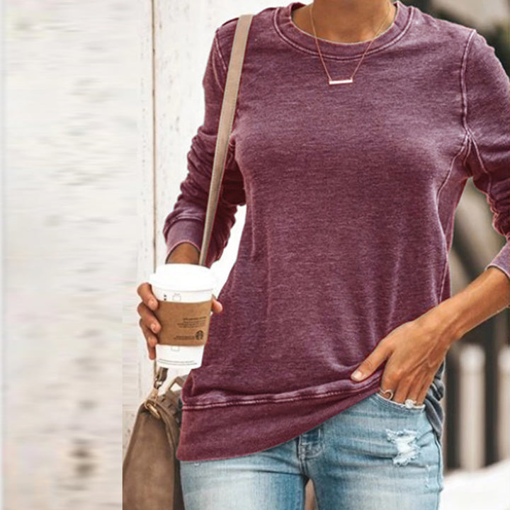 Round Neck Long Sleeve Casual Cotton-Blend Shirts & Tops