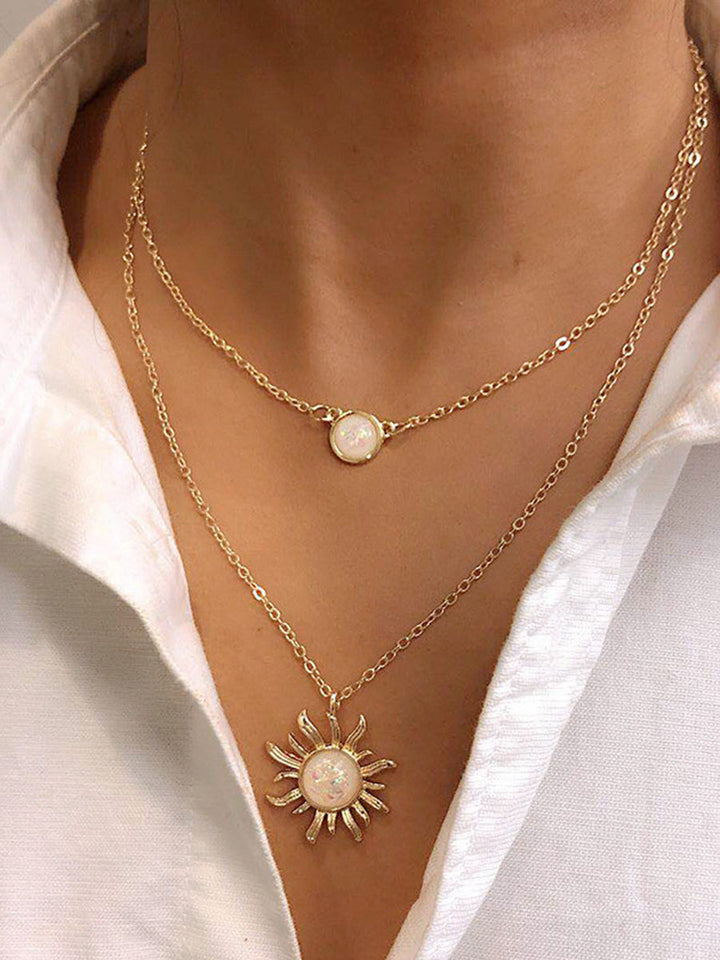 Retro Multilayer Opal Sun Clavicle Chain Necklace