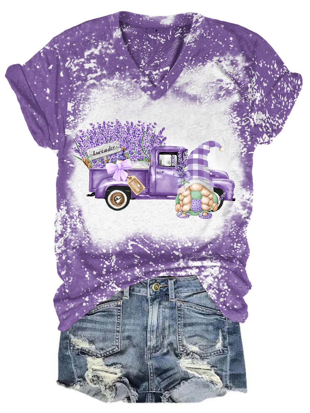 Lavender Truck Gnome V Neck T-shirt