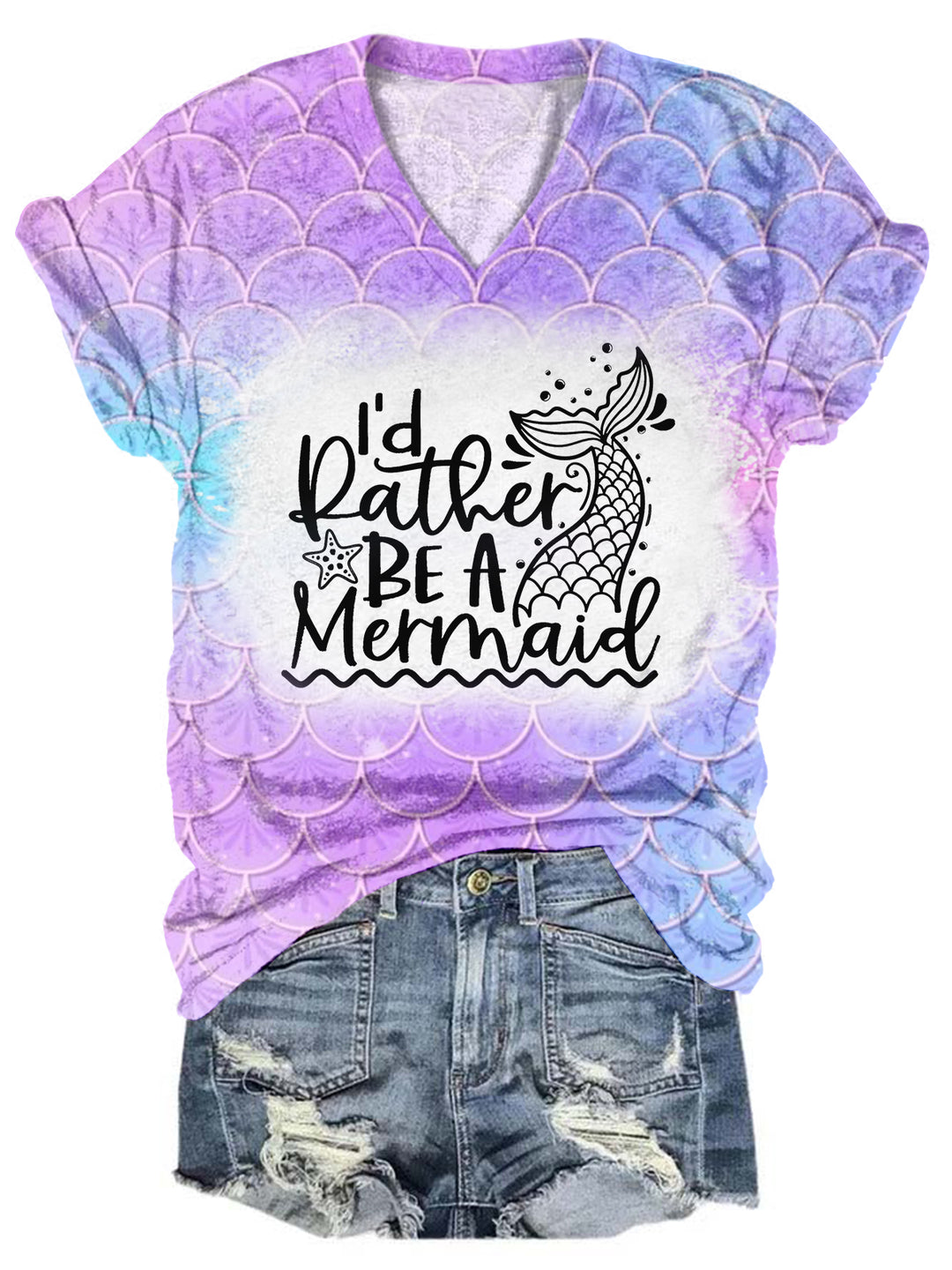 I'd Rather Be A Mermaid Tie Dye V Neck T-shirt