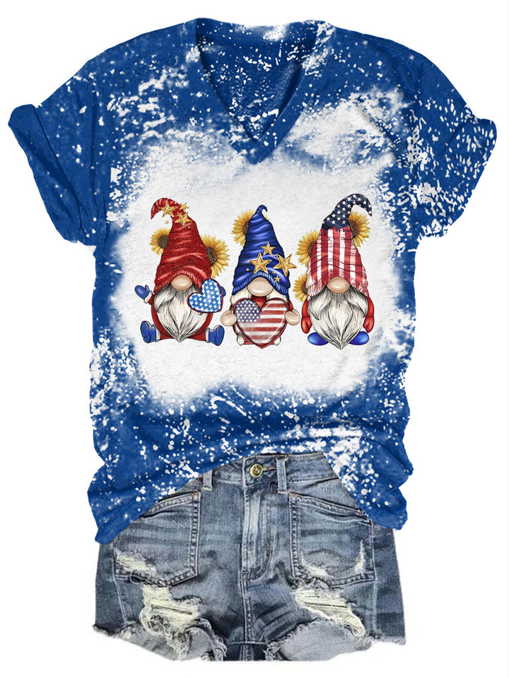 Star Stripe Gnomes Tie Dye V Neck T-shirt