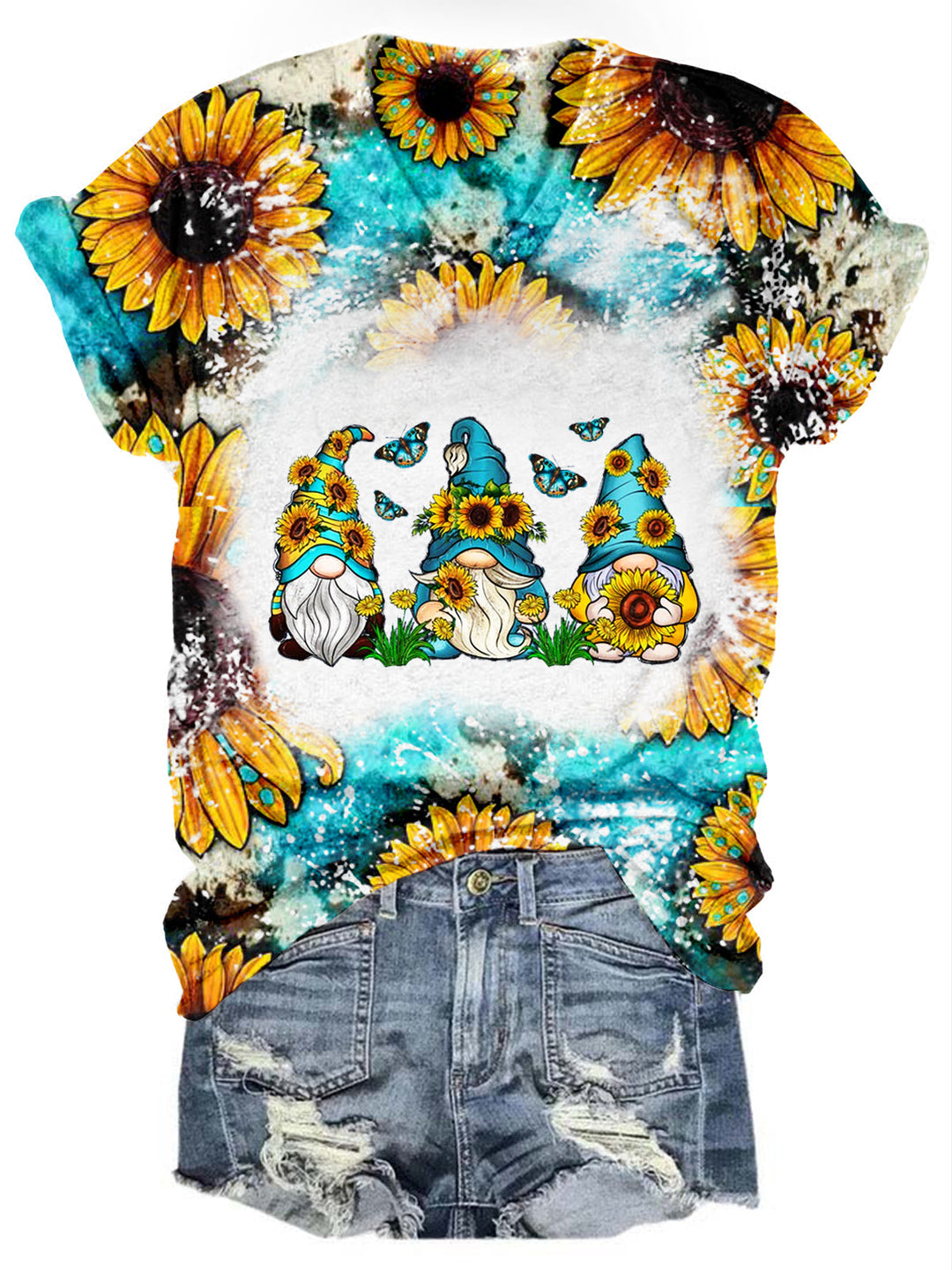 Women's Western Gnome Sunflower Print T-Shirt