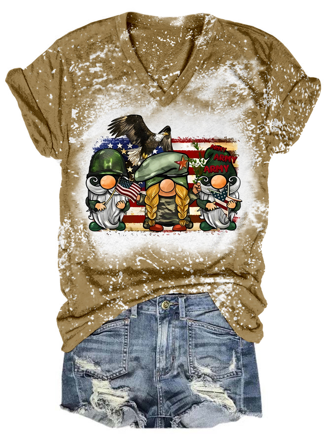 Military Gnomes Tie Dye V Neck T-shirt