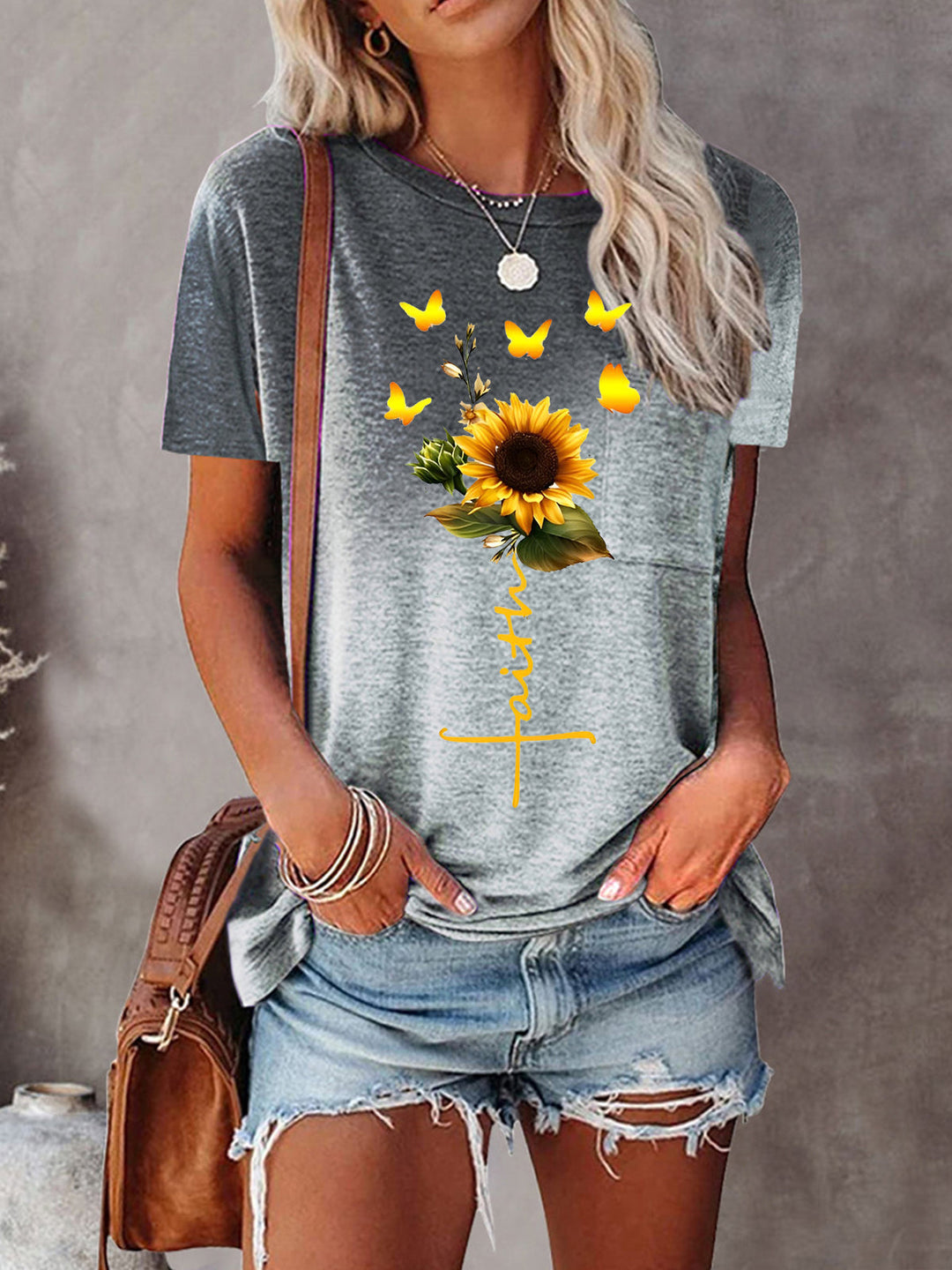 Sunflower Butterfly Faith Print Tie Dye T-Shirt