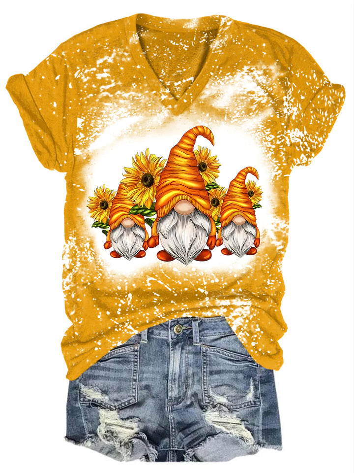 Women's Sunflower Gnome Print Tie Dye Top