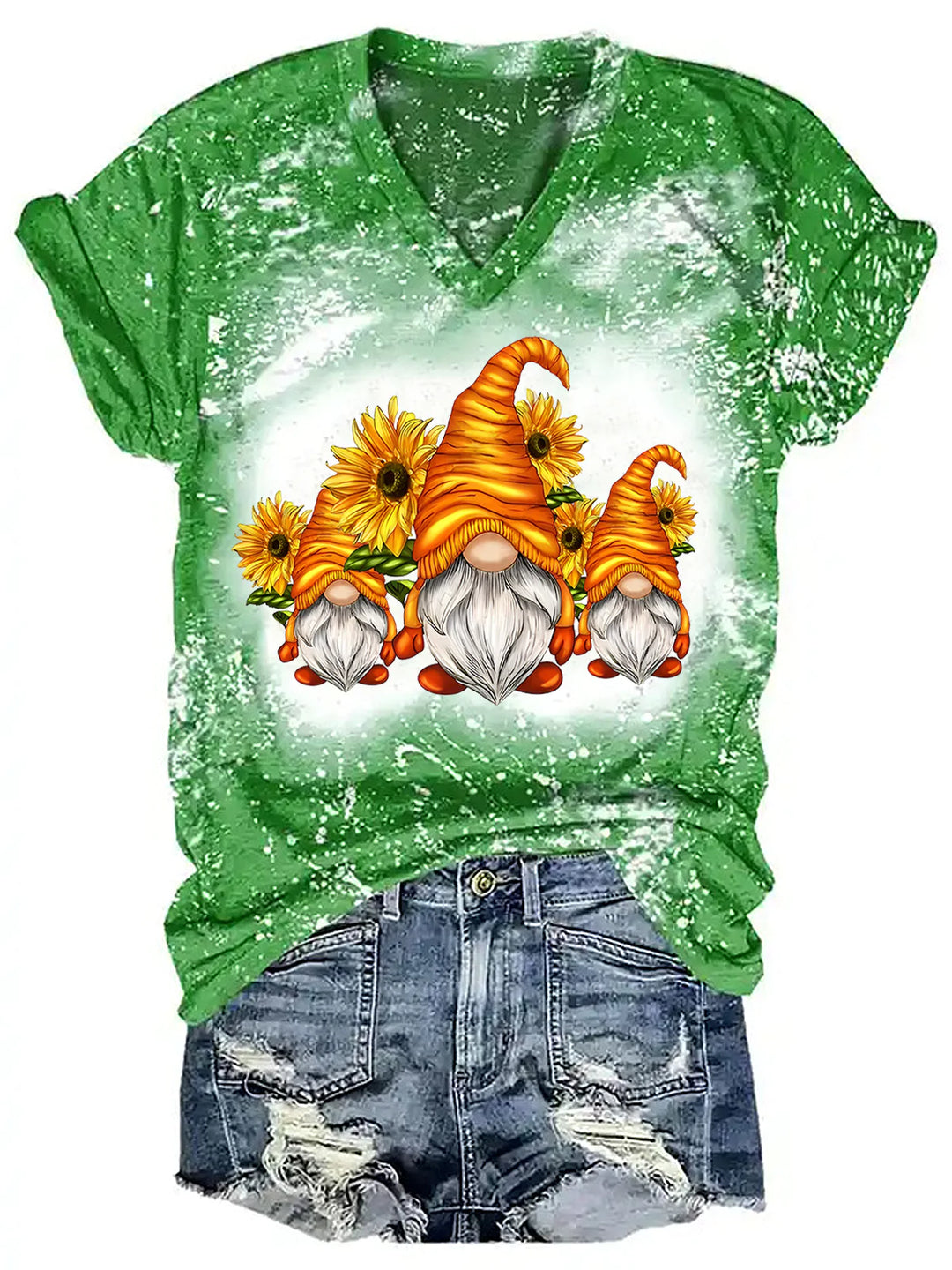 Women's Sunflower Gnome Print Tie Dye Top