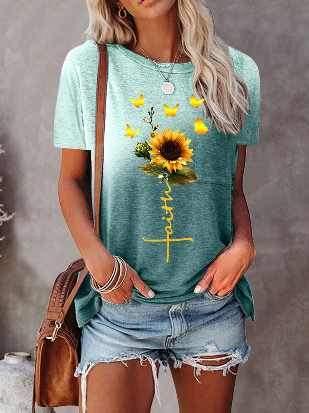 Sunflower Butterfly Faith Print Tie Dye T-Shirt