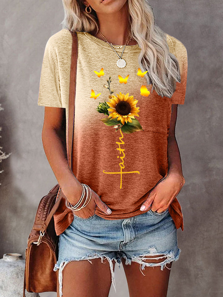 Sunflower Butterfly Faith Print Tie Dye T-Shirt