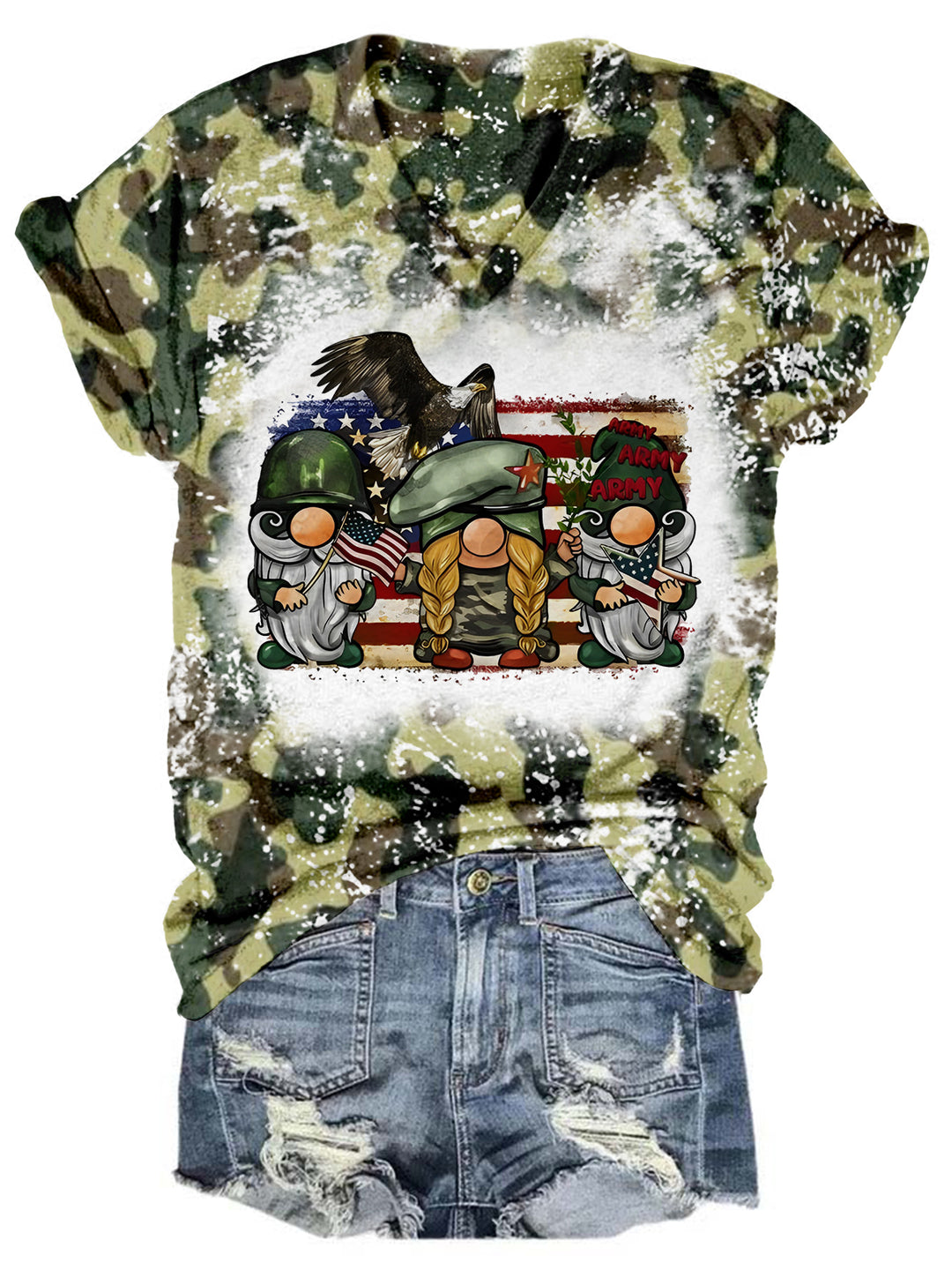 Military Gnomes Tie Dye V Neck T-shirt