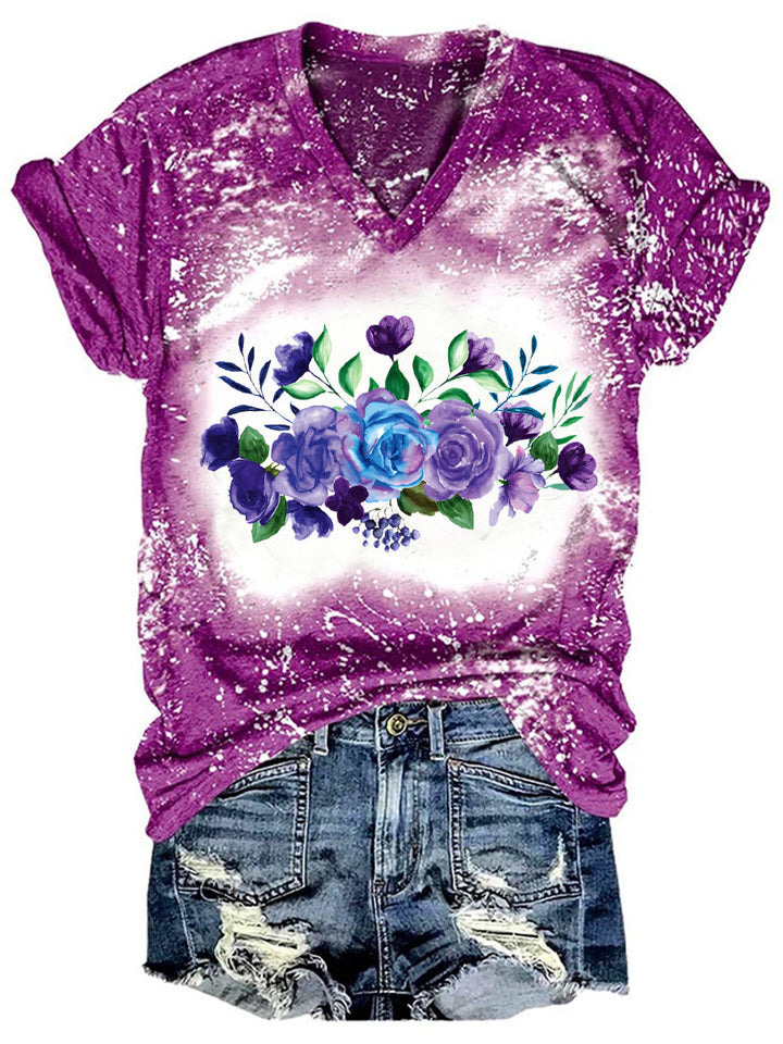 Women's Spring Floral Tie Dye Print T-Shirt
