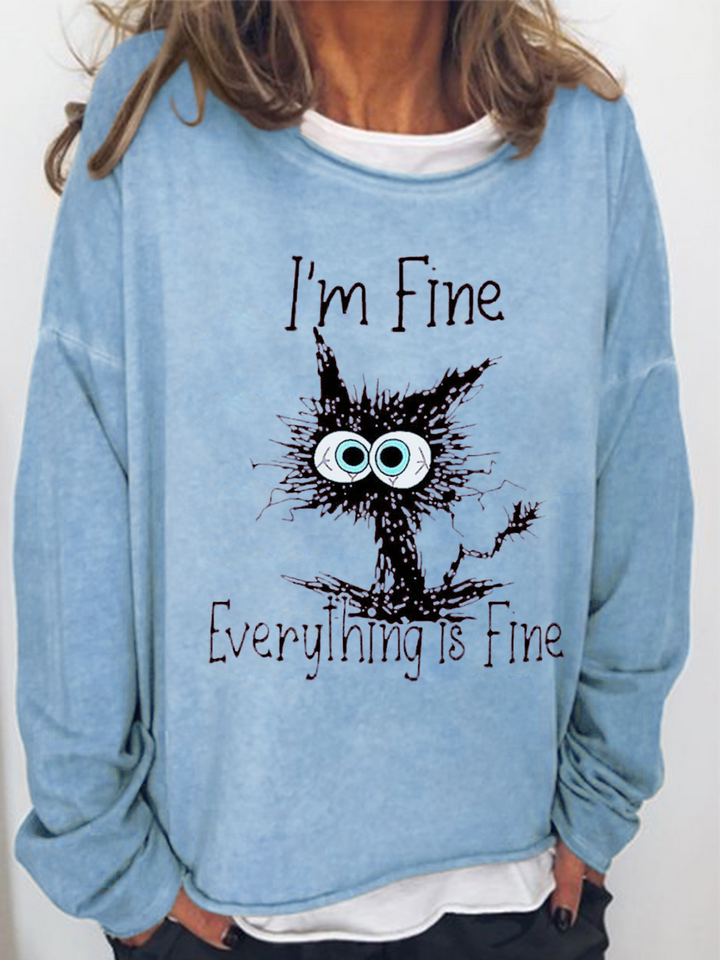 I'm Fine Everthing Is Fine Cat Funny Print Long Sleeve Shirt