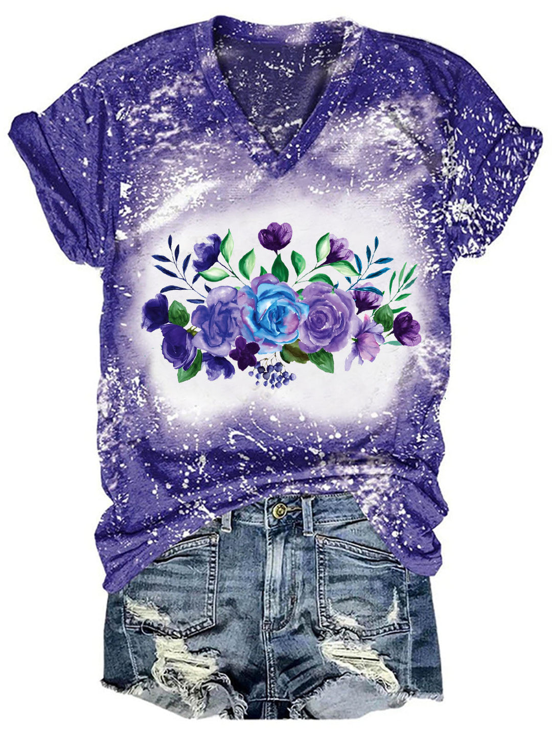 Women's Spring Floral Tie Dye Print T-Shirt