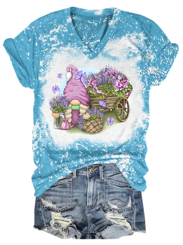 Lavender Gnome Flower  V Neck T-shirt