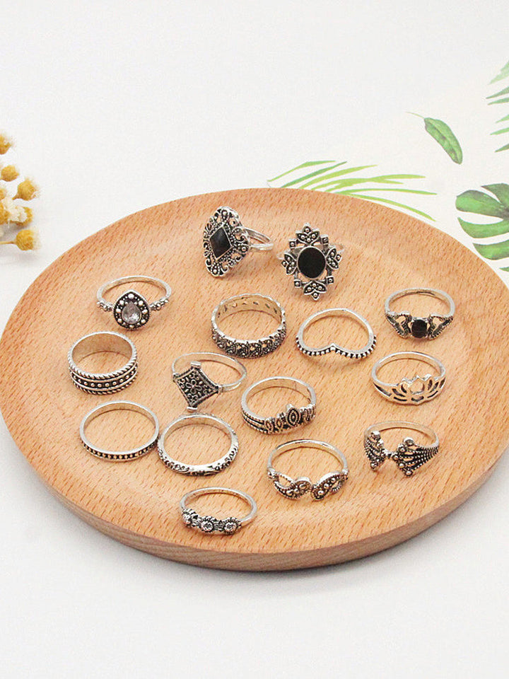 Retro Crescent Crown Drip Ring 15 Piece Set