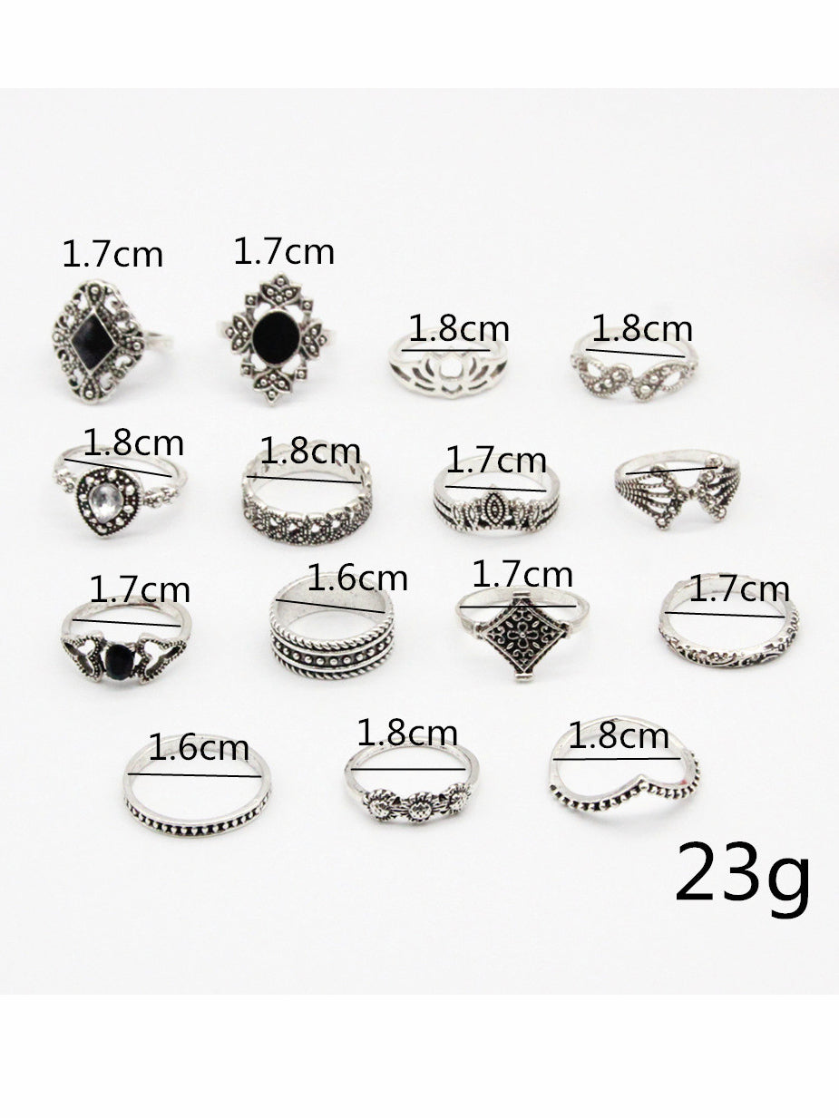 Retro Crescent Crown Drip Ring 15 Piece Set