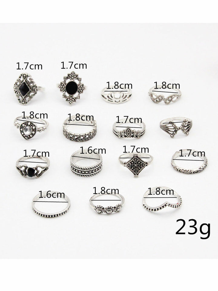 Retro Crescent Crown Drip Ring 15 Piece Set