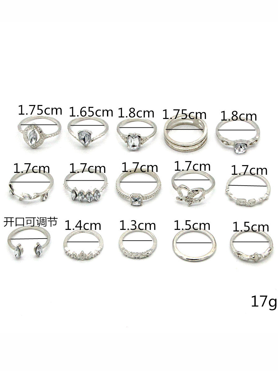 Retro Crescent Crown Drip Ring 15 Piece Set