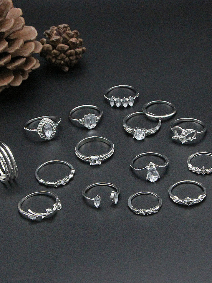 Retro Crescent Crown Drip Ring 15 Piece Set