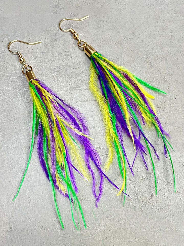 Mardi Gras Glitter Feather Earrings