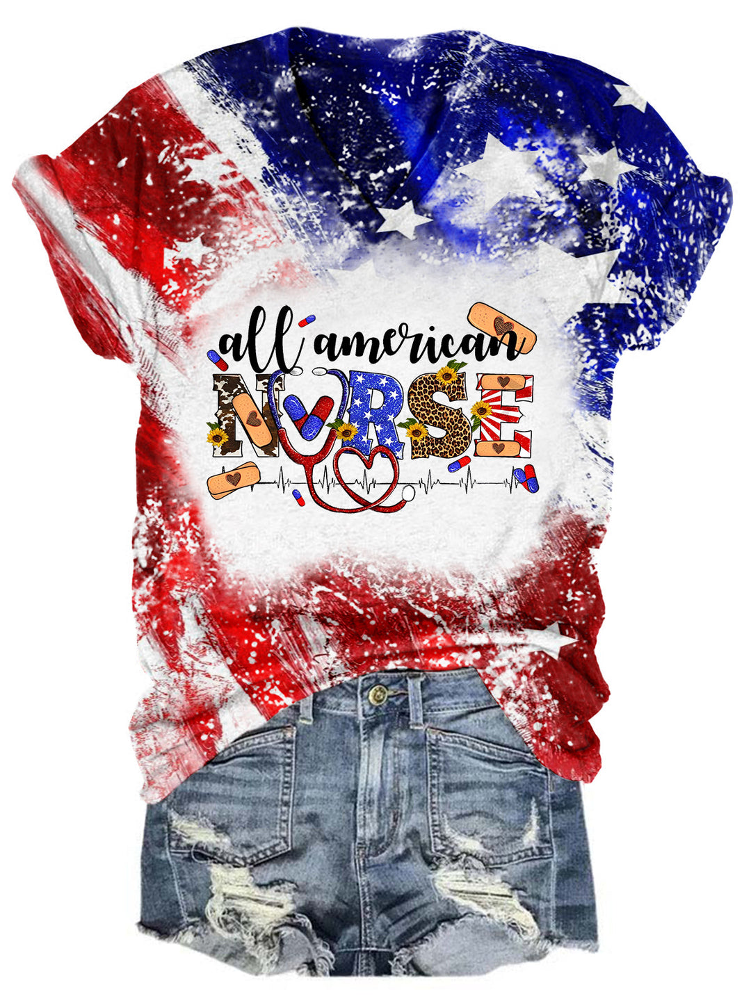 All American Nurses USA Flag V Neck T-shirt