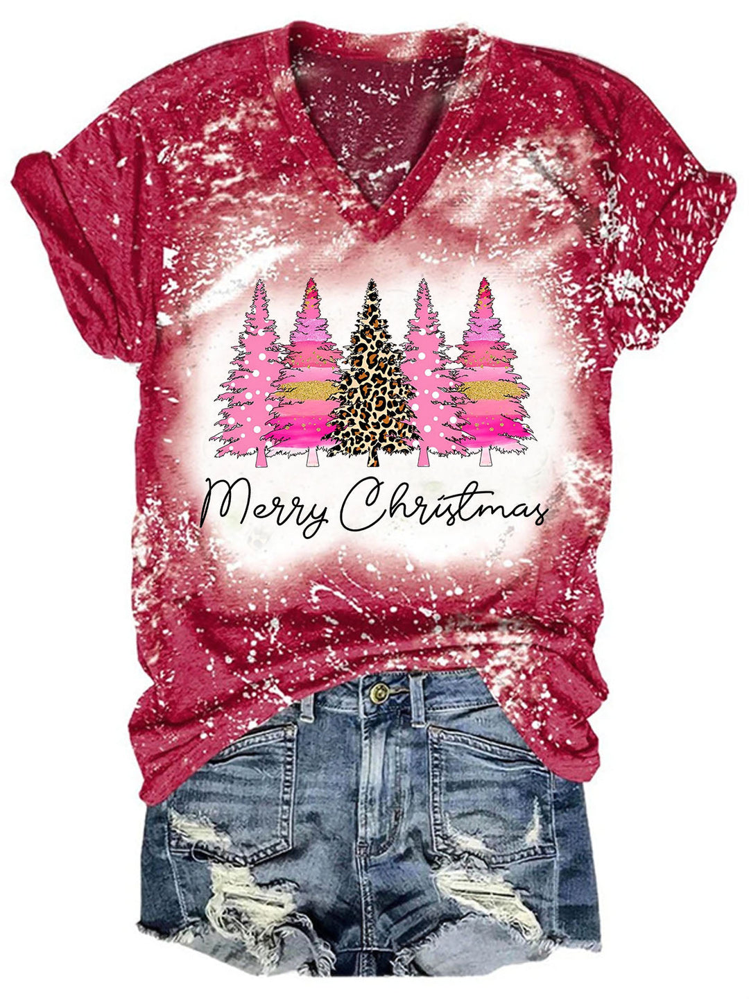 Merry Christmas Pine Tree Print T-shirt