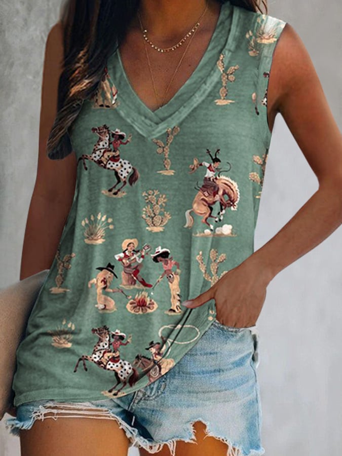 Women's Vintage Printed Sleeveless Top