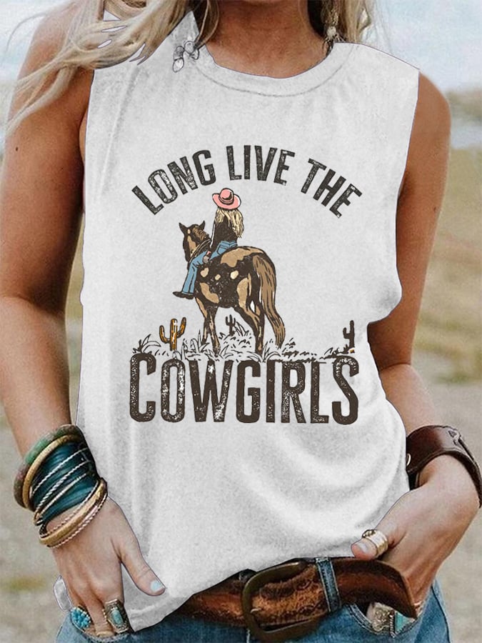 Vintage Long Live The Cowgirls Print Tank Top
